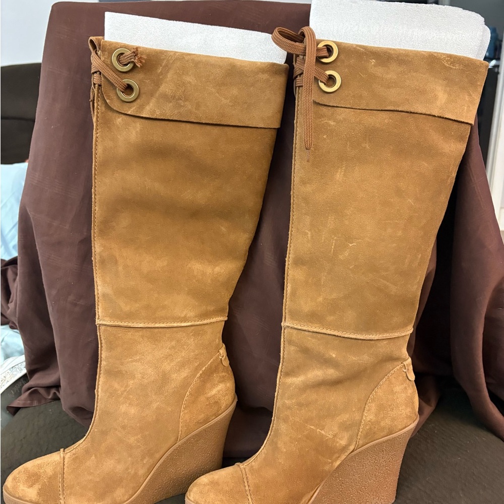 Franco Sarto Suede Knee High Wedge Boots | Women’s 10 | Made in Brazil